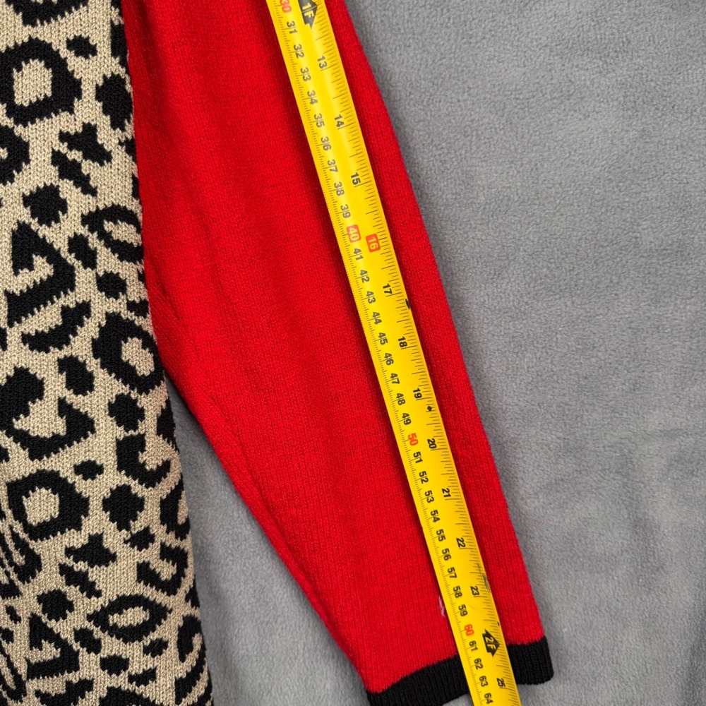 Lillie Rubin Vintage Leopard Colorblock Fringe Knit Tunic Dress Red Black Sz 14 - Picture 8 of 8